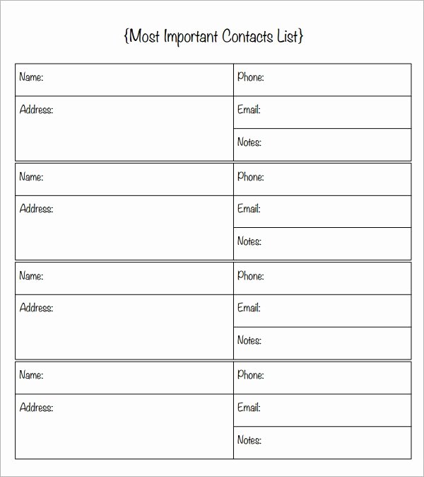 Wedding Vendor Contact List Template Awesome 13 Contact List Templates Pdf Word