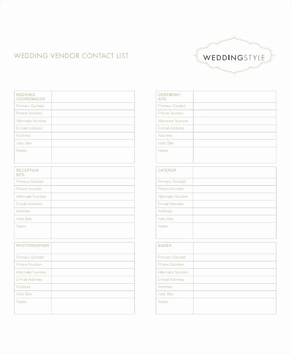 Wedding Vendor Contact List Template Awesome Wedding Contact List Template – Umbrello