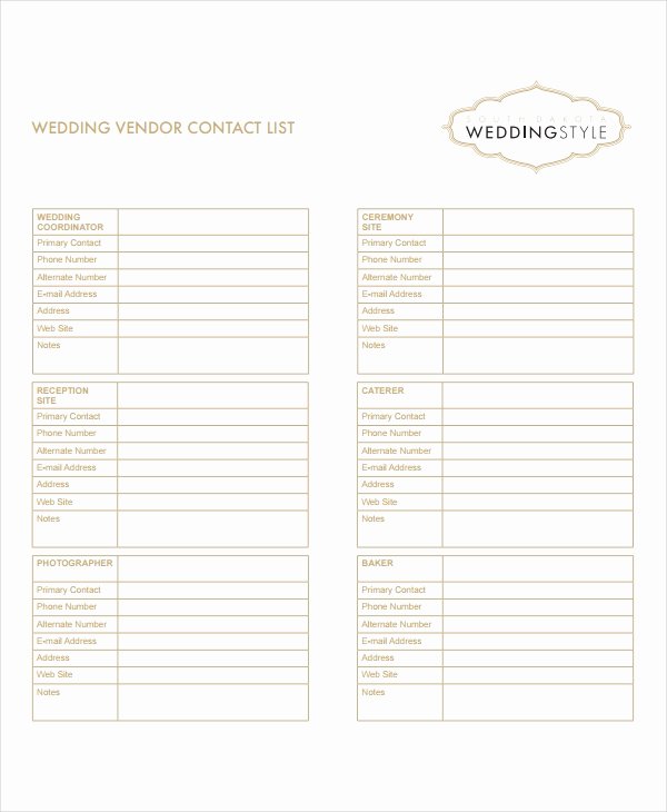 Wedding Vendor Contact List Template Inspirational 8 Vendor List Templates Pdf Doc