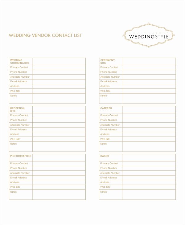 Wedding Vendor Contact List Template Inspirational 8 Vendor List Templates Pdf Doc