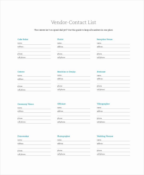 Wedding Vendor Contact List Template New Vendor List Templates 9 Examples In Word Pdf