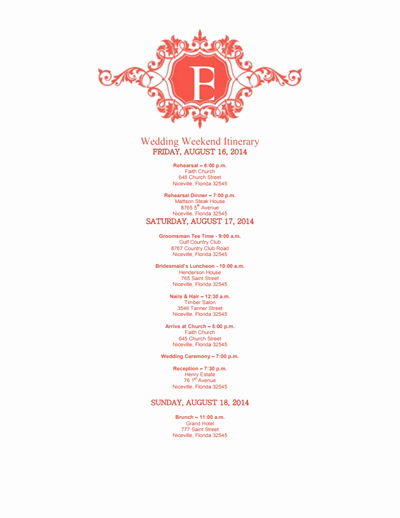 Wedding Weekend Itinerary Template Free Beautiful Wedding Itinerary Template Free Download Edit Create