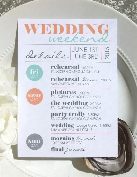 Wedding Weekend Itinerary Template Free Best Of 44 Wedding Itinerary Templates Doc Pdf Psd