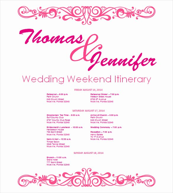 Wedding Weekend Itinerary Template Free Best Of Wedding Itinerary Template 11 Free Word Pdf Documents