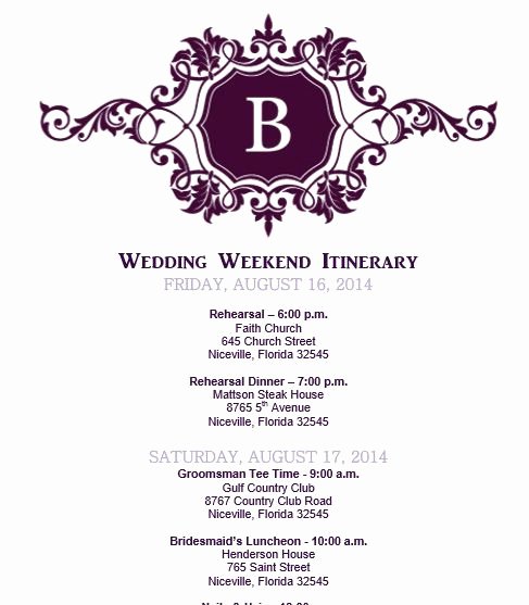 Wedding Weekend Itinerary Template Free Fresh Wedding Itinerary Wedding Itinerary Template Bridetodo