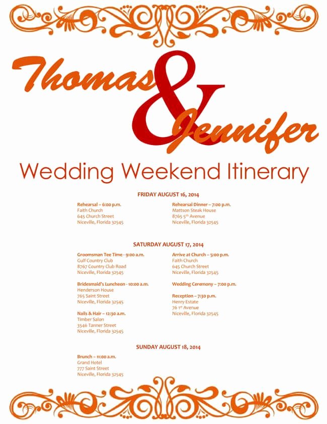 Wedding Weekend Itinerary Template Free Inspirational 6 Free Wedding Itinerary Templates for Word and Excel