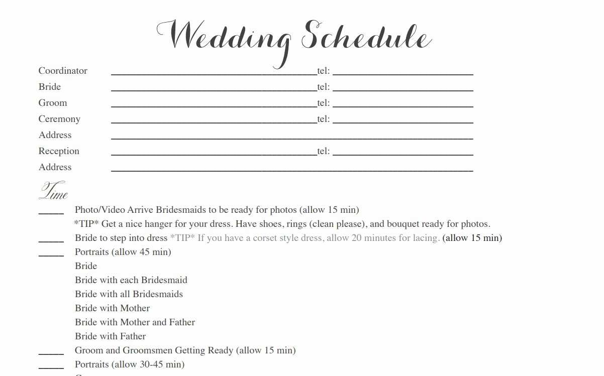 Wedding Weekend Itinerary Template Free New Free Wedding Itinerary Templates and Timelines