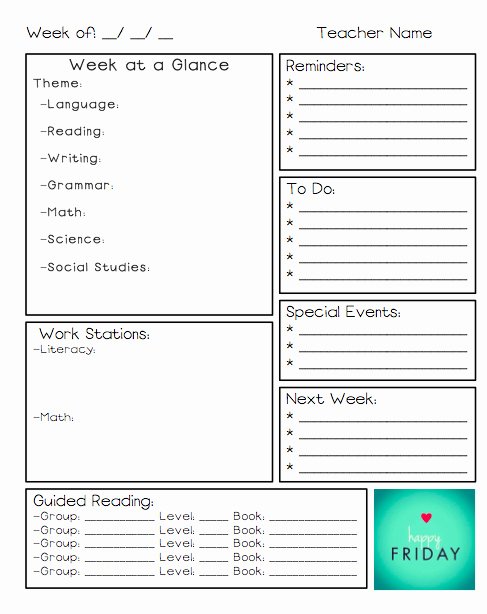 Week at A Glance Templates Elegant A Teacher S Plan Jack Week at A Glance