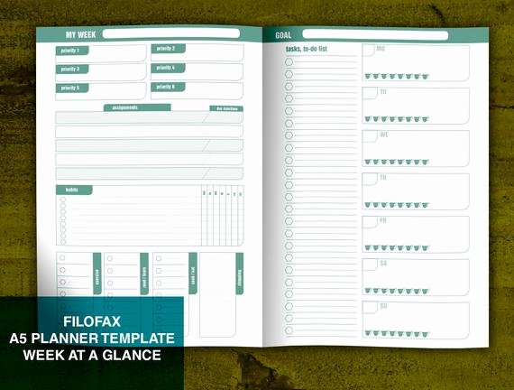 Week at A Glance Templates Inspirational A5 Filofax Size Week at A Glance Notebook Printable Template