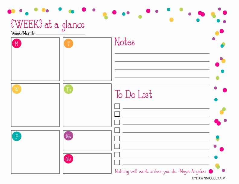 Week at A Glance Templates Inspirational organizational Printables Daily &amp; Weekly