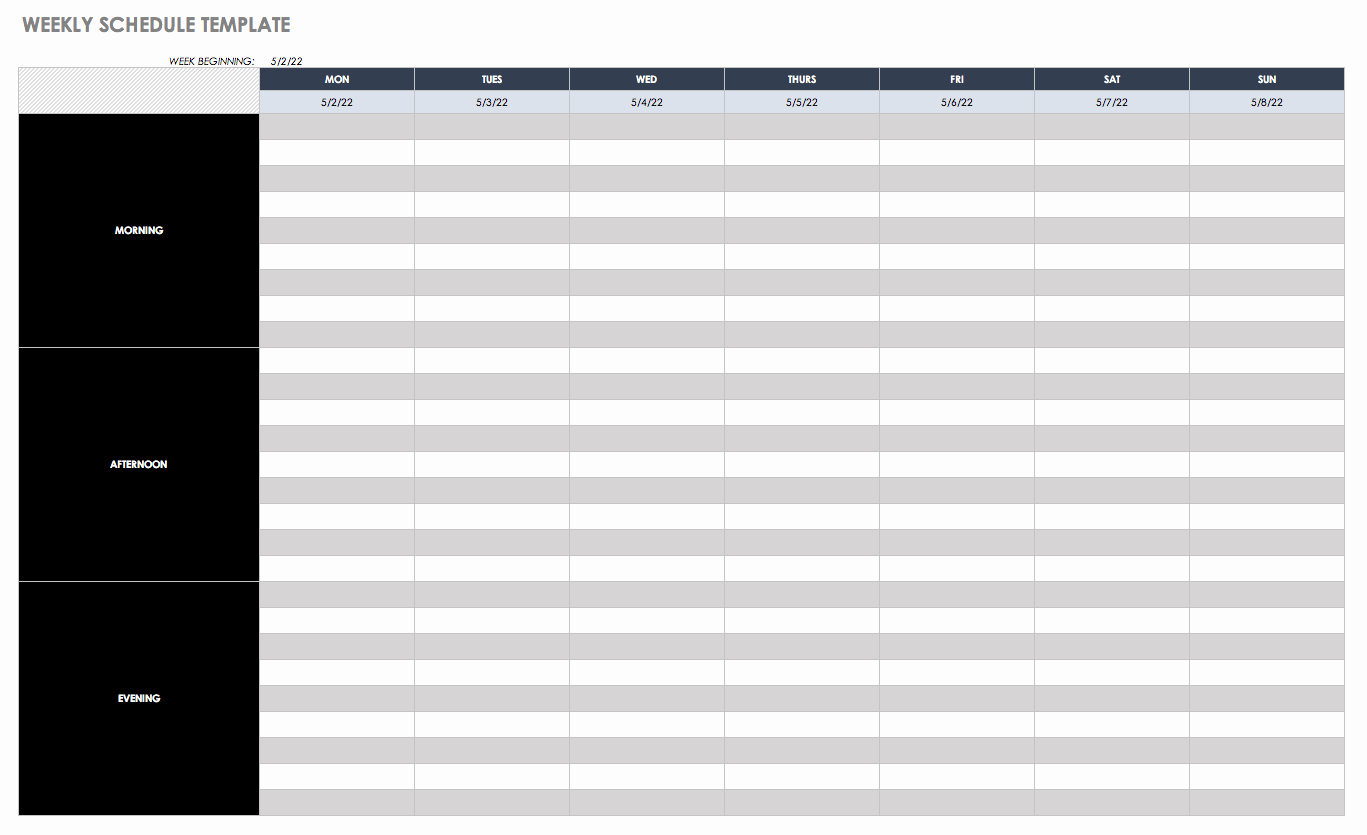 Week Schedule Template Excel Awesome Free Weekly Schedule Templates for Excel Smartsheet