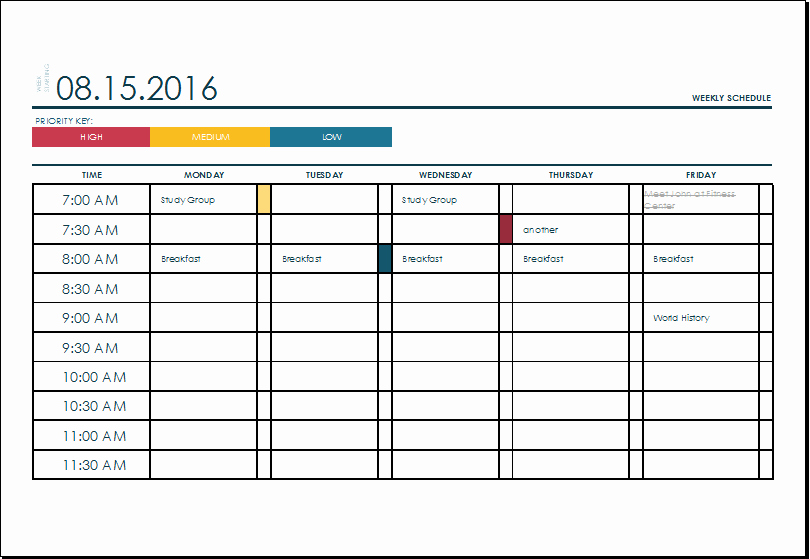 Week Schedule Template Excel Best Of Ms Excel Weekly College Tasks Schedule Template