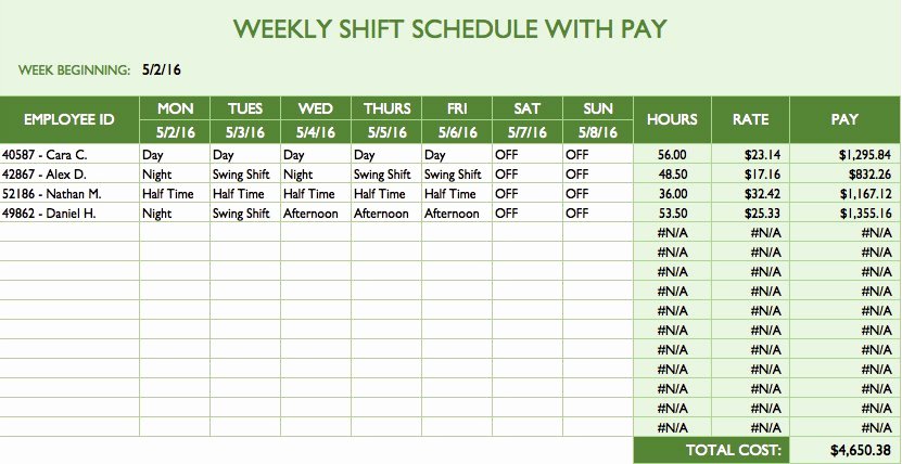 Week Schedule Template Excel Elegant Free Work Schedule Templates for Word and Excel