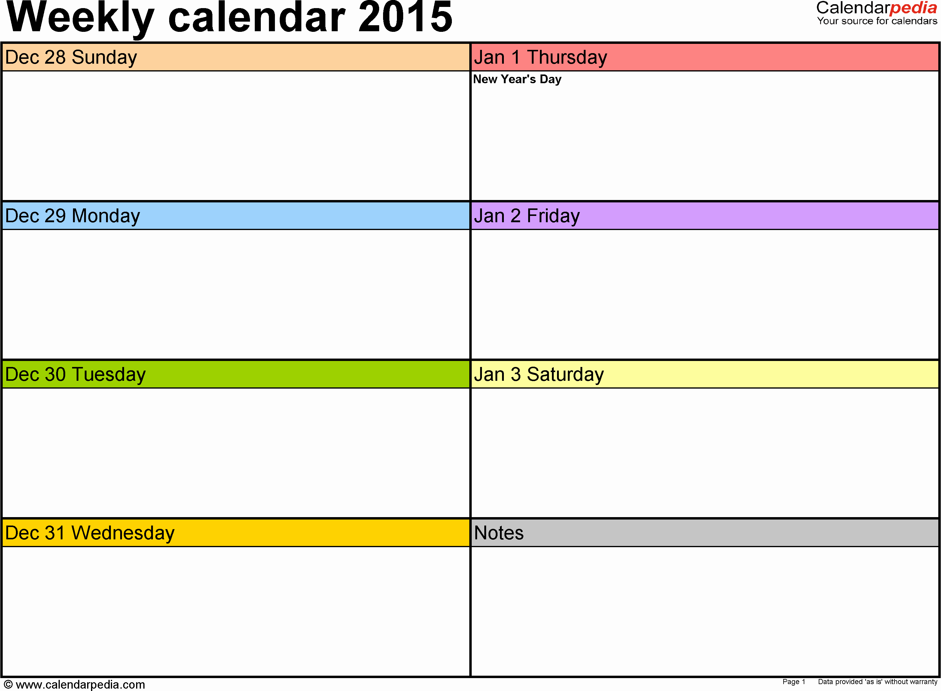 Week Schedule Template Excel New Weekly Calendar 2015 for Excel 12 Free Printable Templates