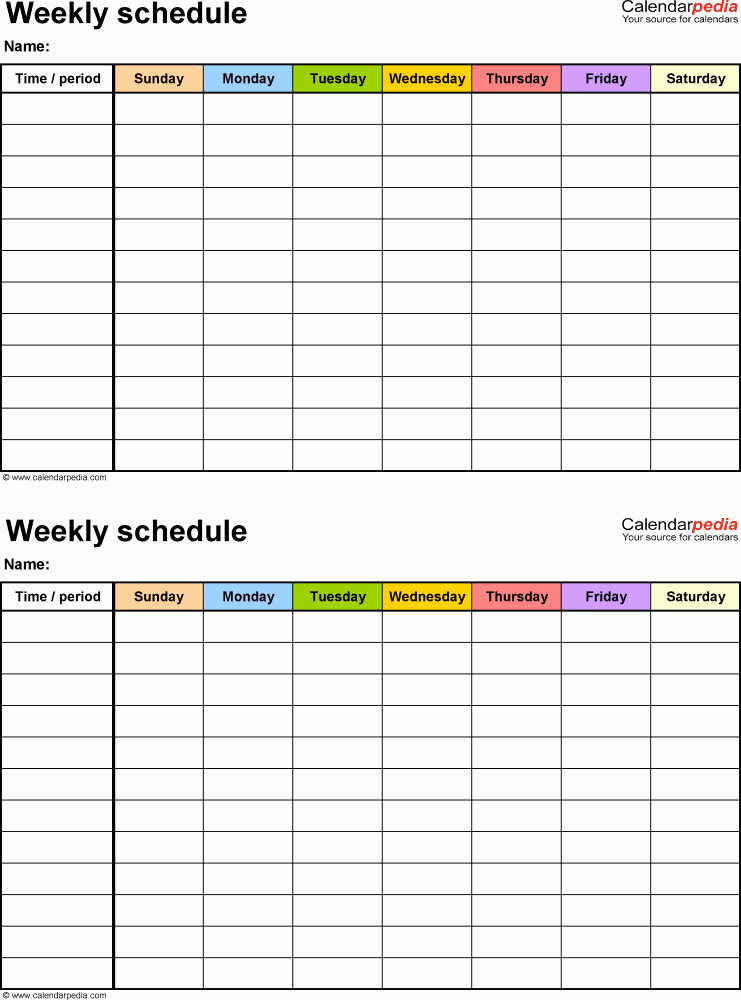 Week Schedule Template Excel Unique Free Weekly Schedule Templates for Excel 18 Templates