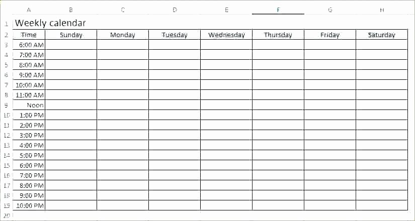 Week Schedule Template Excel Unique Weekly Blank Calendar Template 5 Free Printable Planner In