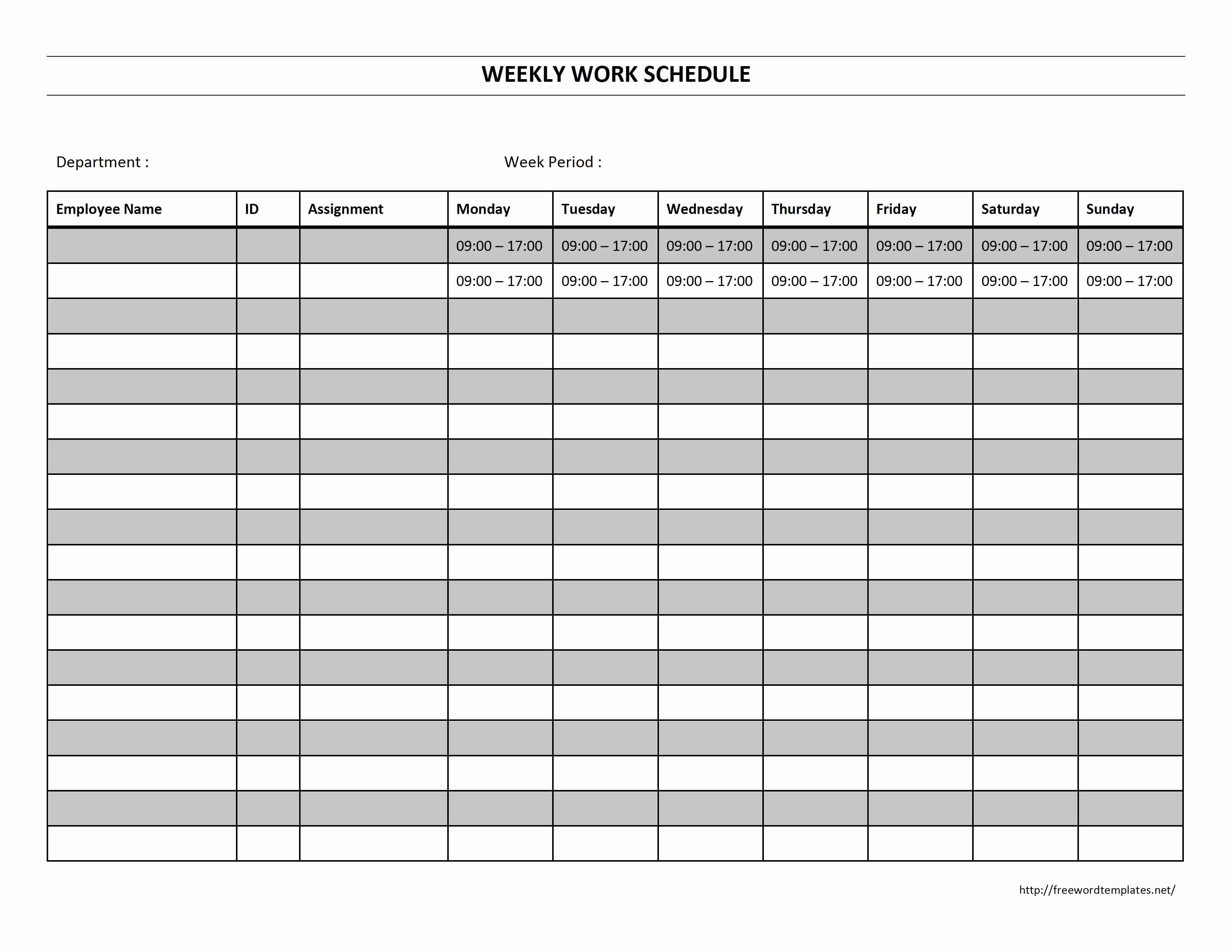 Week Schedule Template Word Fresh Weekly Work Schedule