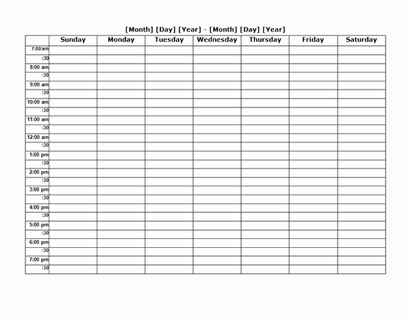 Week Schedule Template Word Inspirational Weekly Blank Calendar Landscape Free Printable Templates