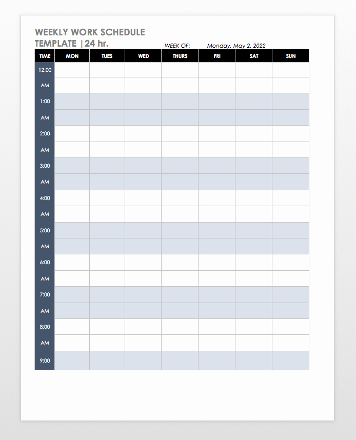 Week Schedule Template Word New Free Work Schedule Templates for Word and Excel