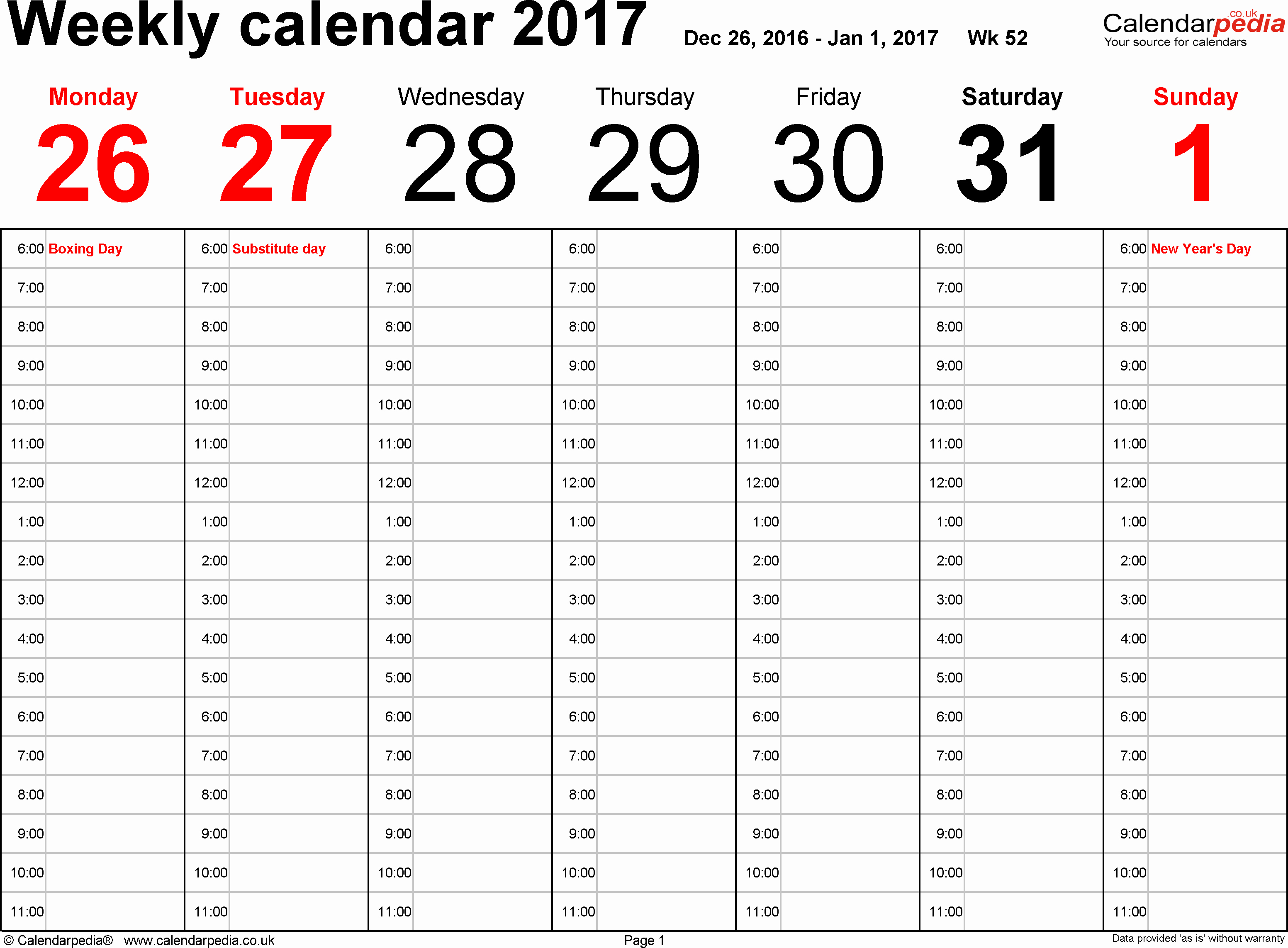 Weekly Calendar Template 2017 Awesome Weekly Calendar 2017 Uk Free Printable Templates for Excel