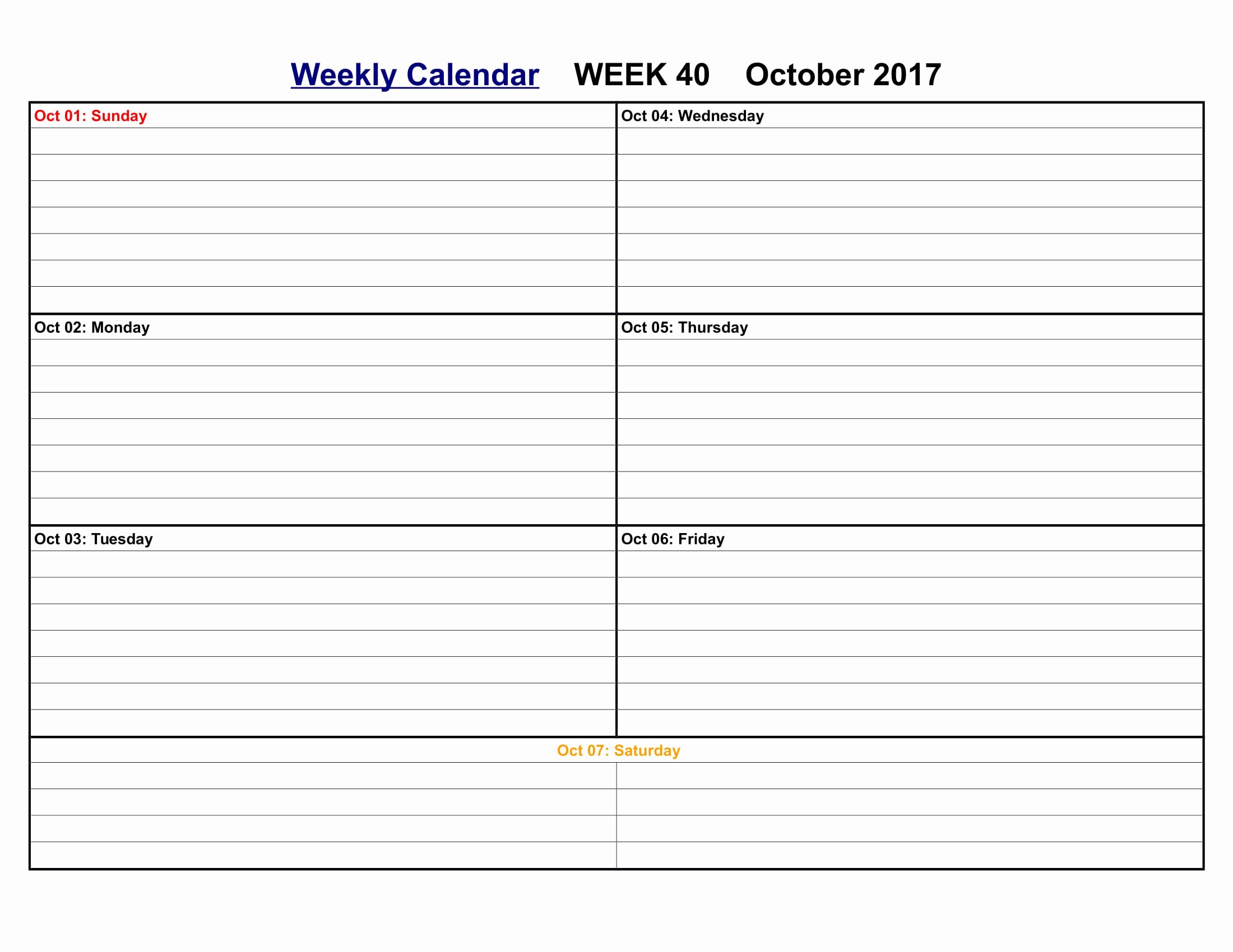 Weekly Calendar Template 2017 Elegant October 2017 Calendar Printable Templates Calendar Fice
