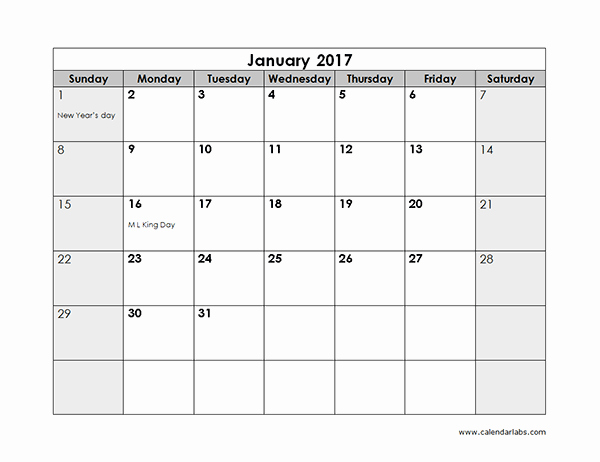 Weekly Calendar Template 2017 Inspirational 2017 Monthly Calendar Free Printable Templates