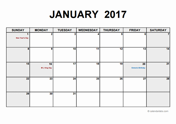 Weekly Calendar Template 2017 Inspirational 2017 Monthly Calendar Pdf Free Printable Templates