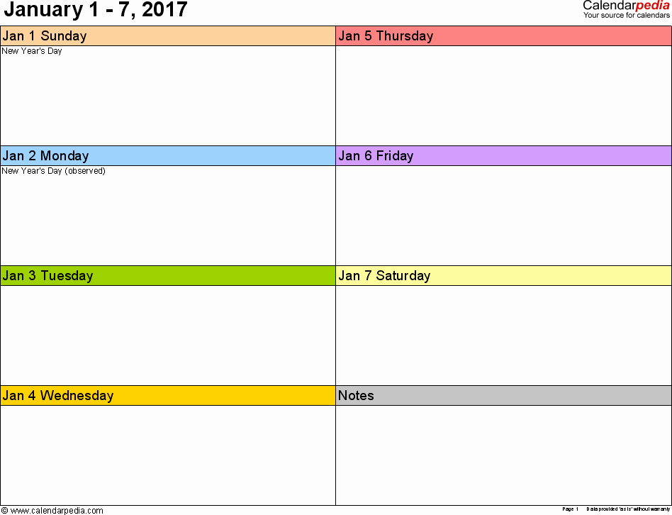 Weekly Calendar Template 2017 Lovely Weekly Calendar 2017 for Word 12 Free Printable Templates