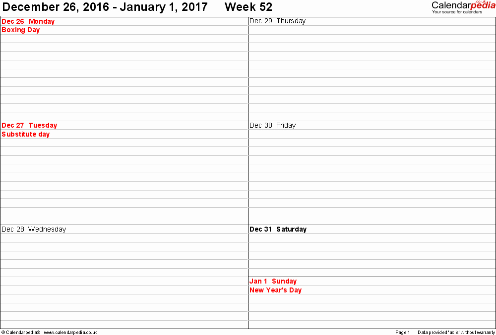 Weekly Calendar Template 2017 New Weekly Calendar 2017 Uk Free Printable Templates for Word