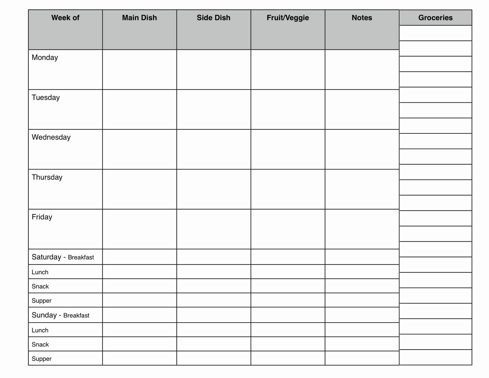 Weekly Meal Planner Template Word Fresh 7 Day Meal Planner Template