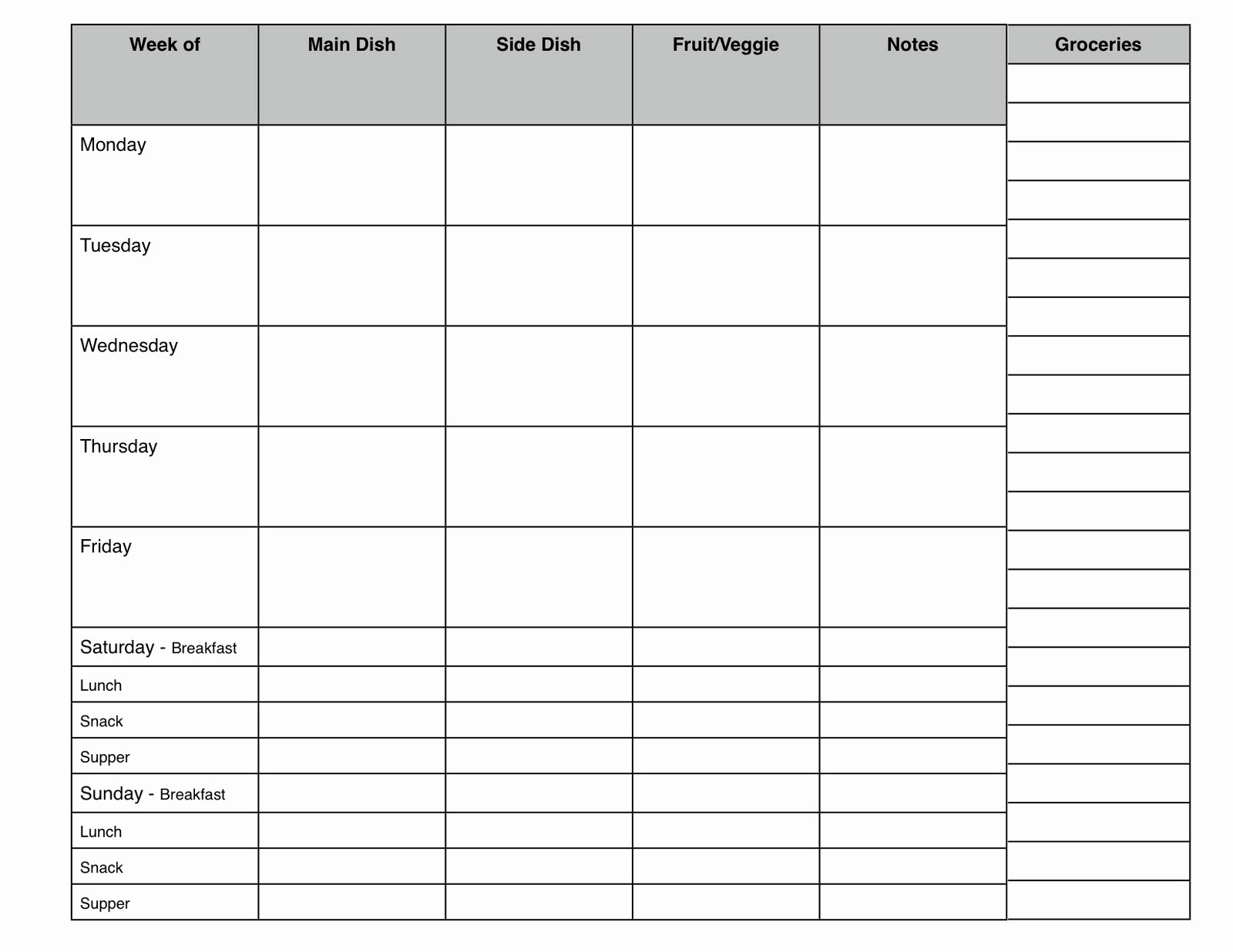 Weekly Meal Planner Template Word Fresh 7 Day Meal Planner Template