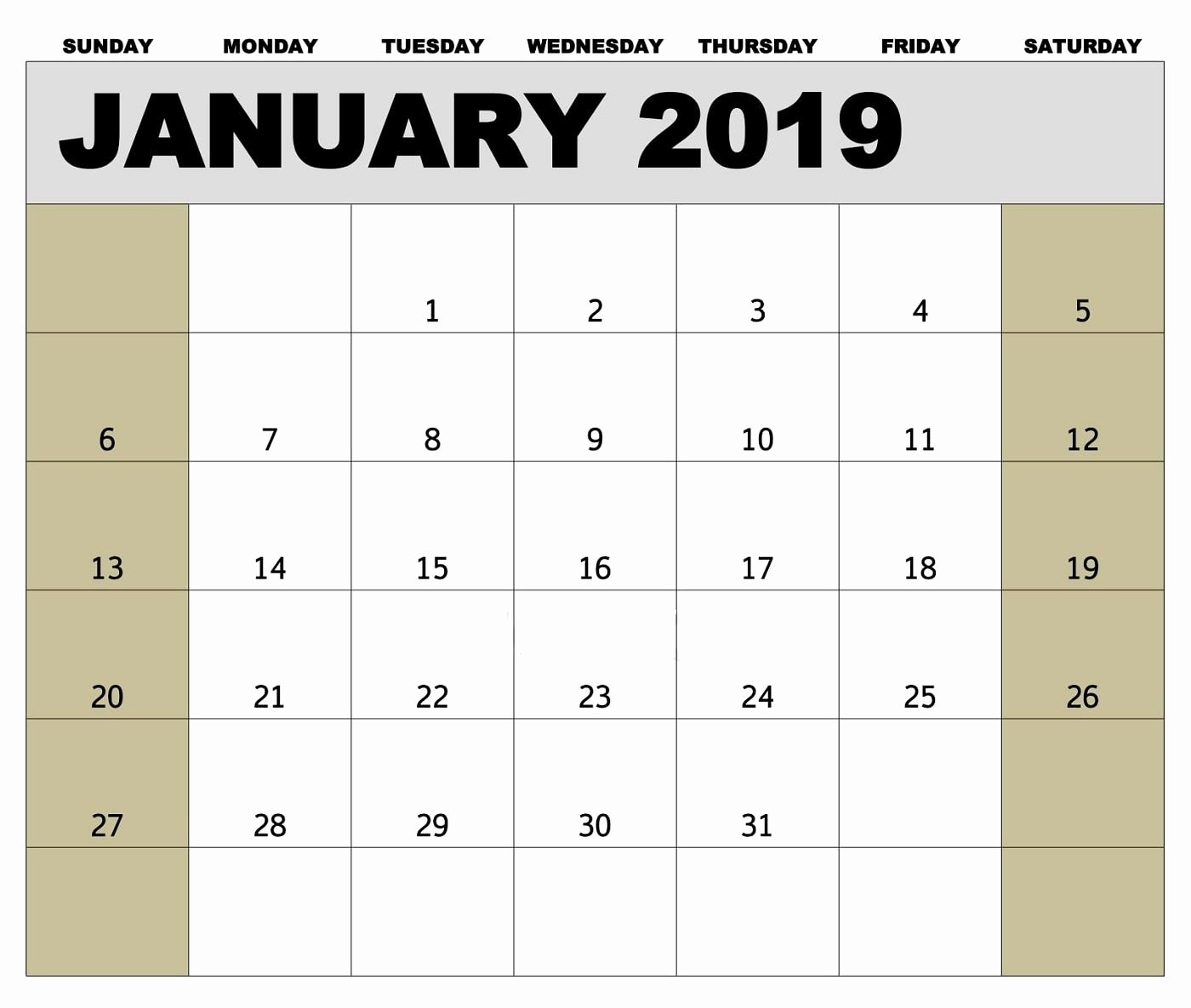 Weekly Payroll Calendar 2019 Beautiful January 2019 Biweekly Payroll Calendar Template for