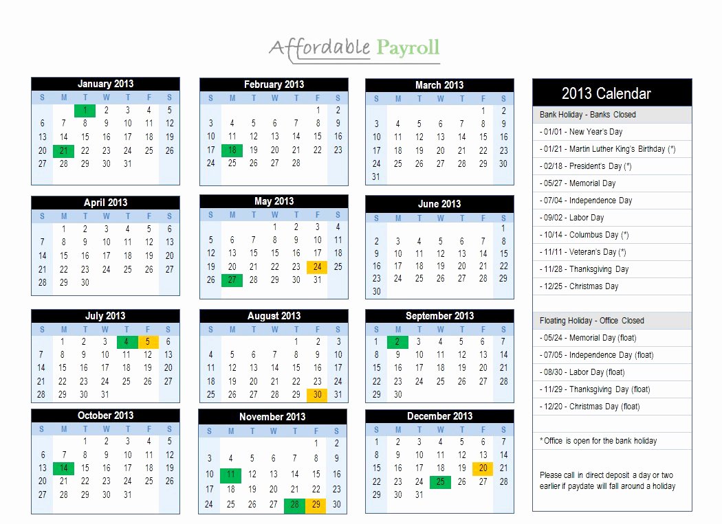 Weekly Payroll Calendar 2019 Unique Bi Monthly Payroll Calendar 2019