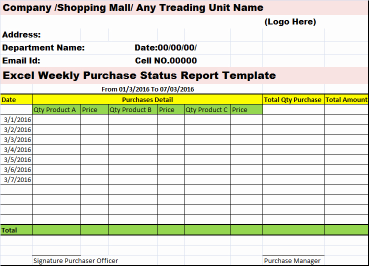 Weekly Project Status Report Template Excel Unique Excel Weekly Purchases Status Report Template – Free