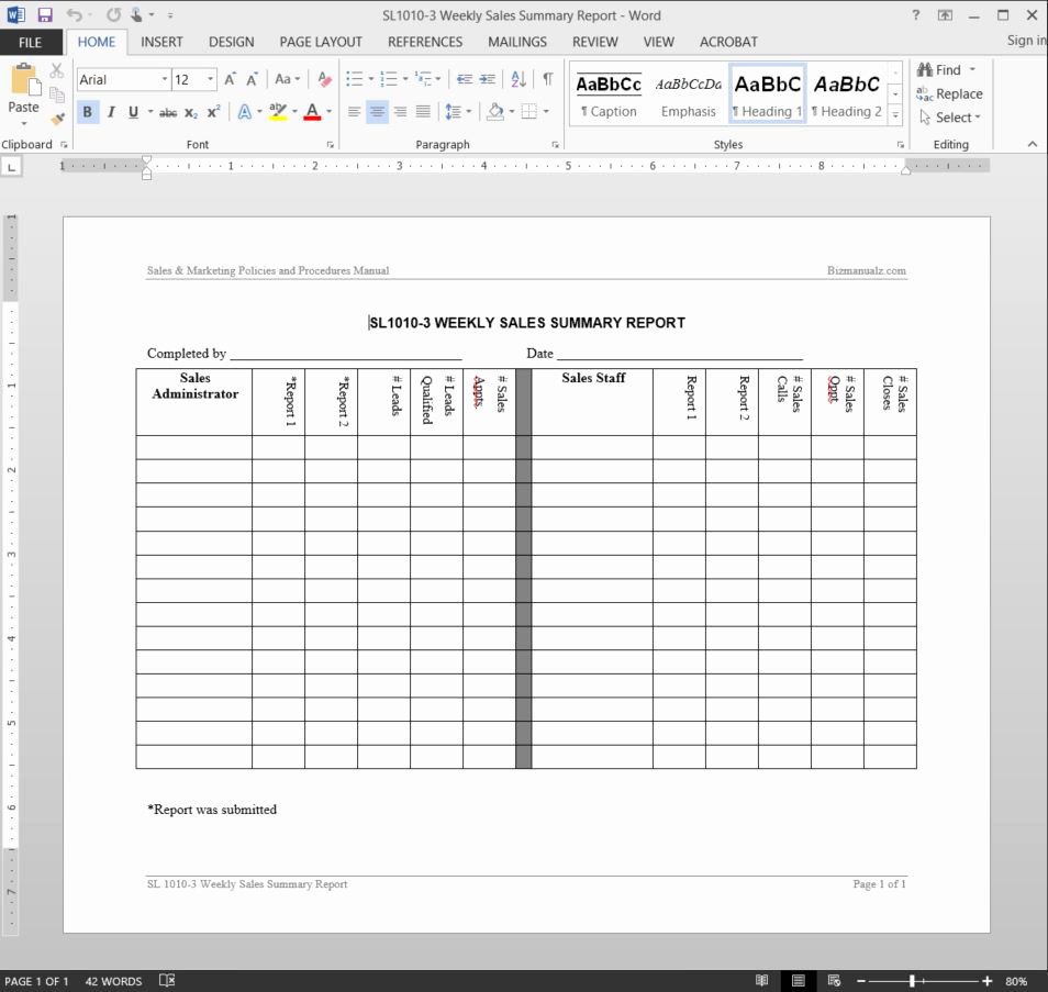 Weekly Sales Report Template Unique Weekly Sales Summary Report Template