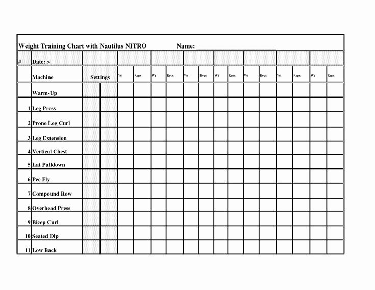 Weight Lifting Tracking Sheet Awesome Weight Training Chart with Nautilus Nitro Date Machine