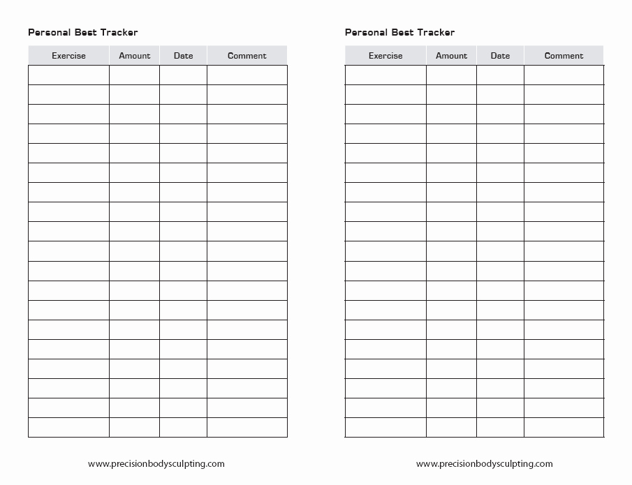 Weight Lifting Tracking Sheet Beautiful Body for Life Workout Sheets