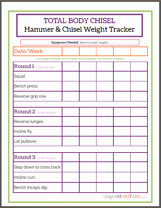 Weight Lifting Tracking Sheet Beautiful total Body Chisel Weight Tracker Worksheet