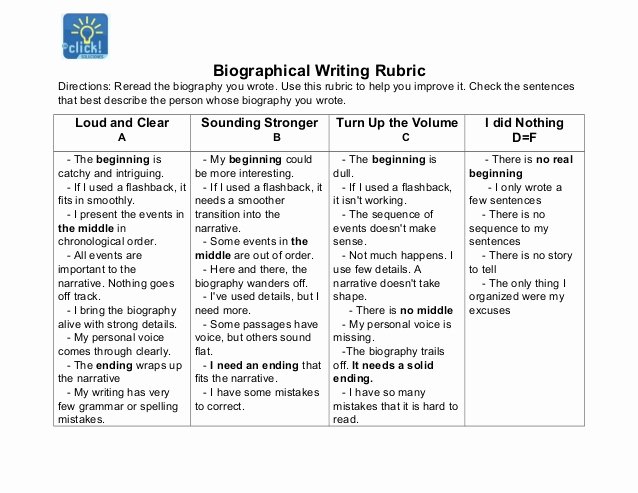 What is A Biographical Essay Luxury Biographical Writing Rubric