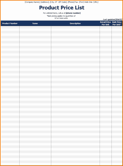 Wholesale Price List Template Best Of 6 List Templates