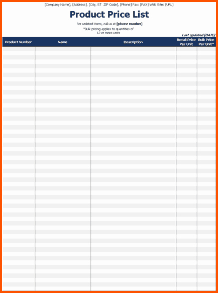 Wholesale Price List Template Fresh 12 List Template
