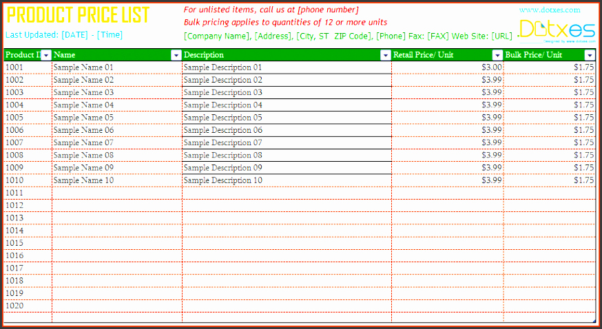 Wholesale Price List Template Inspirational 4 Service Price List Template Sampletemplatess