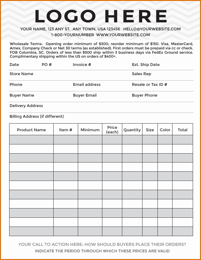 Wholesale Price Sheet Template Fresh 8 order forms Template