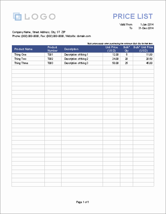 Wholesale Price Sheet Template Inspirational Printable Price List Template for Excel