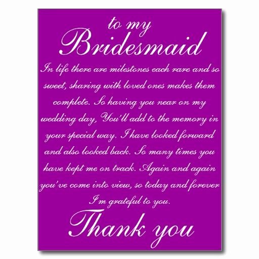 Will You Be My Bridesmaid Letter Template Fresh Bridesmaid Thank You Postcard Zazzle