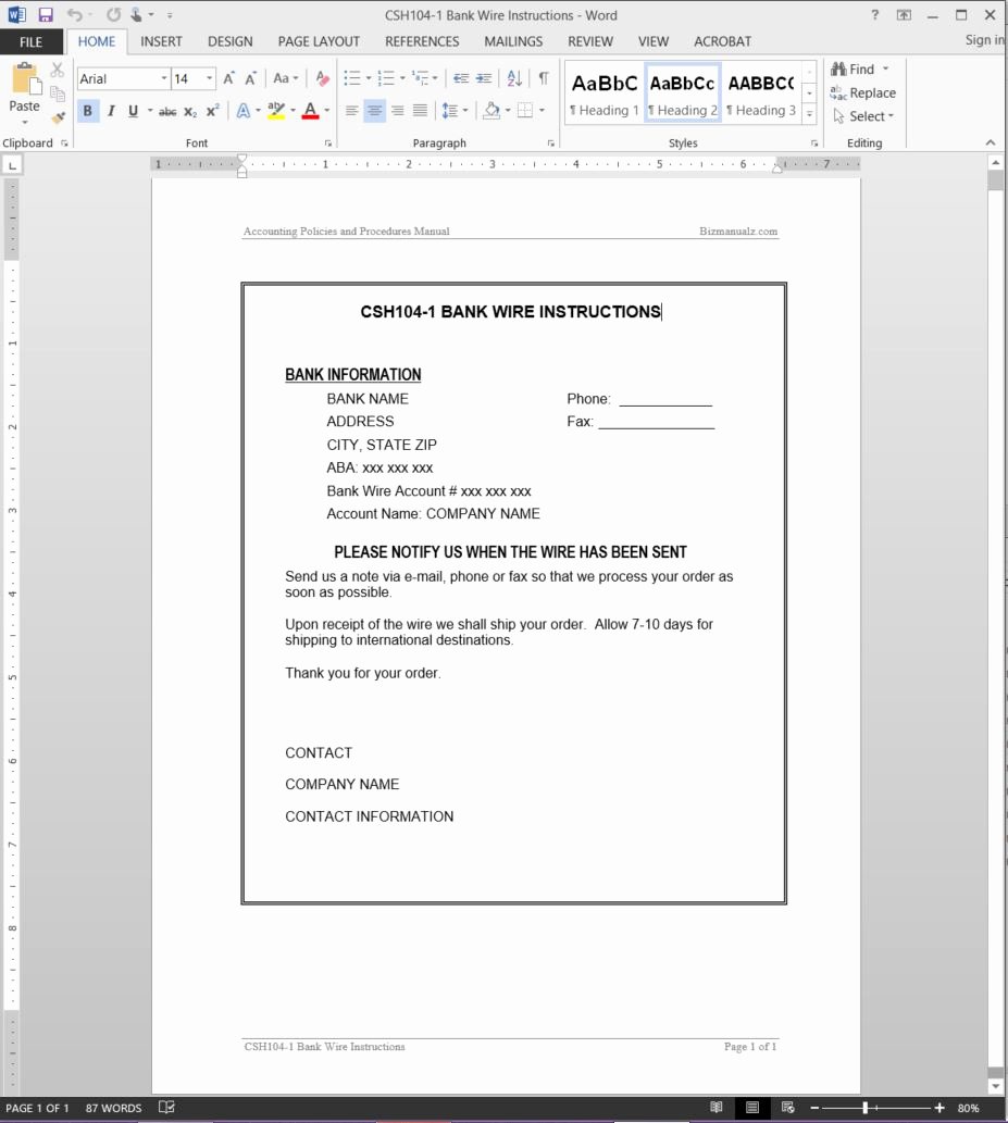 Wire Instruction Template Inspirational Bank Wire Instructions Guide Template