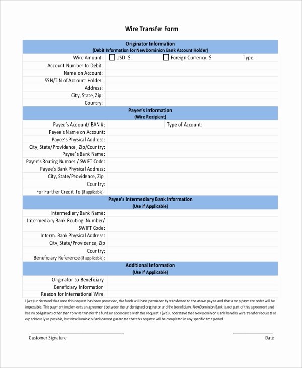 Wire Instruction Template Inspirational Sample Wire Transfer form 10 Free Documents In Pdf