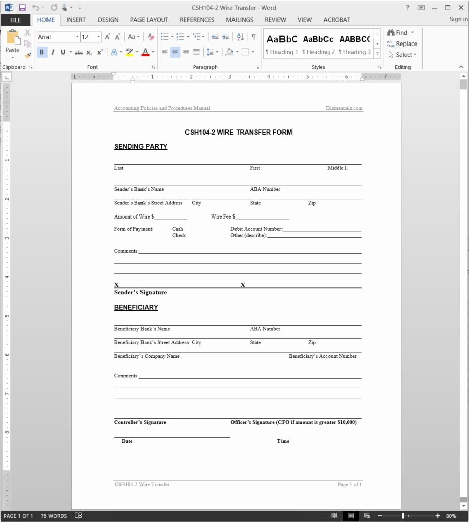 Wire Instruction Template New Wire Transfer Request Template