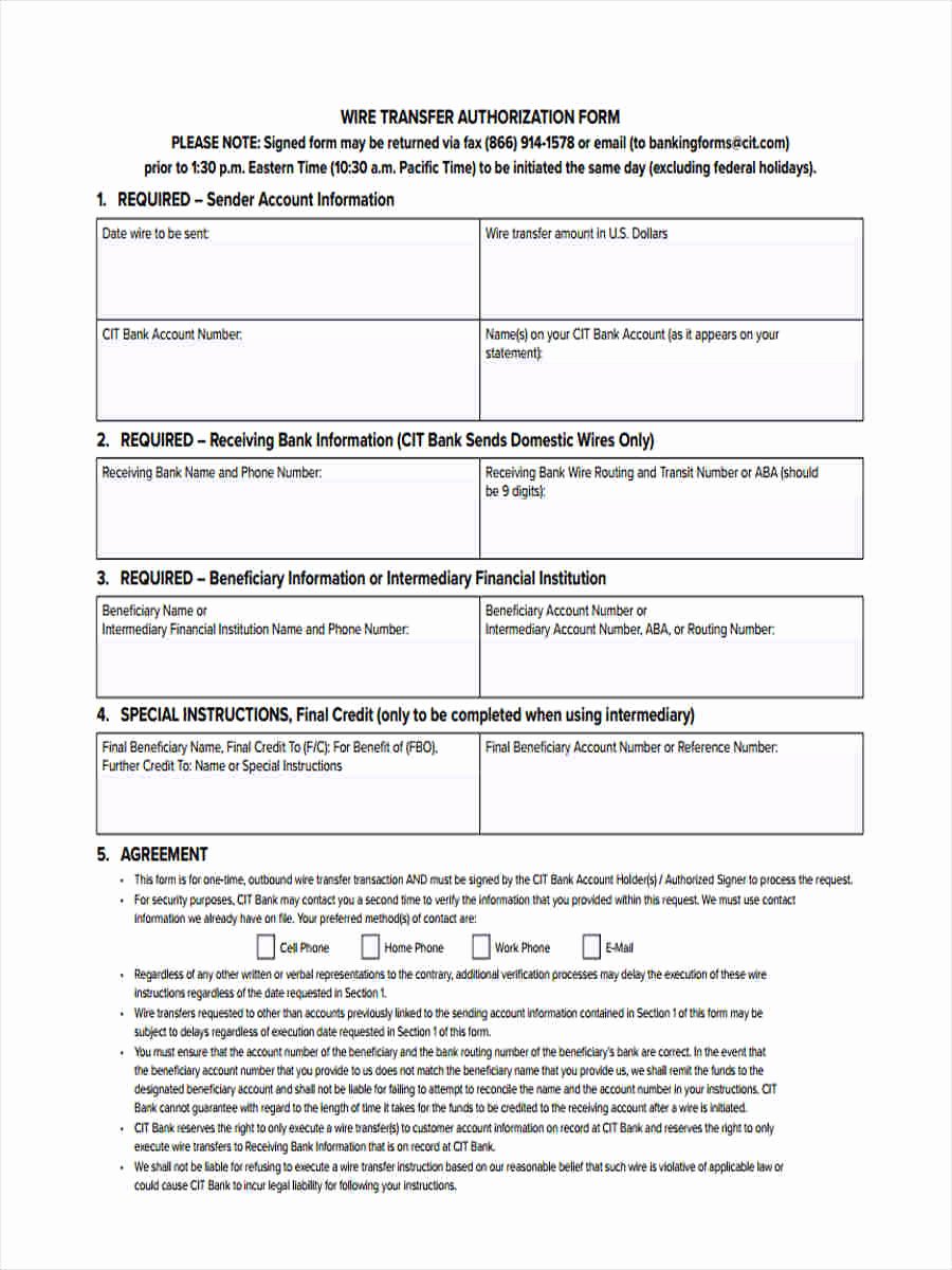Wire Instructions Template New 7 Wire Transfer forms Free Sample Example format Download