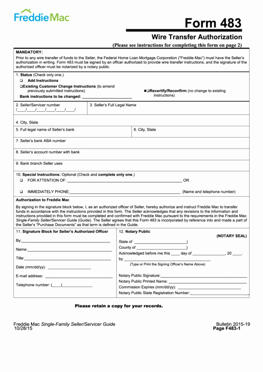 Wire Instructions Template New Fillable form 483 Wire Transfer Authorization Printable
